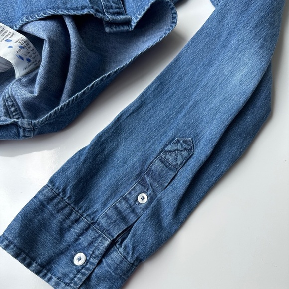 Hollister Blue Cotton Denim Long Sleeve Button Up Logo Jean Shirt Women’s Small - Picture 6 of 8